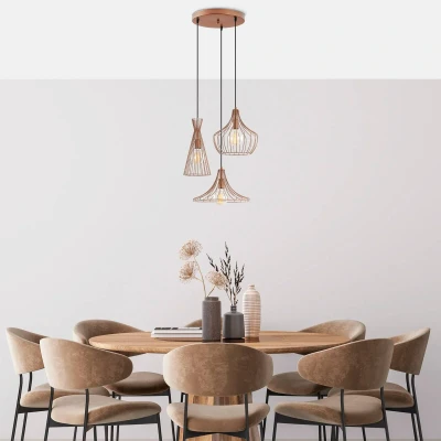 Immagine di Lampada a sospensione/soffitto 3 luci Tropaeum rame metallo nero Menzzo