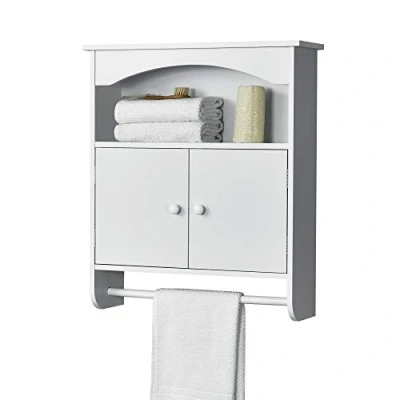 Immagine di Armadietto Pensile a Bagno con Barra Portaasciugamano 61,3 x 53 15,5 cm Mobiletto Muro 2 Ante e Ripiani Bianco