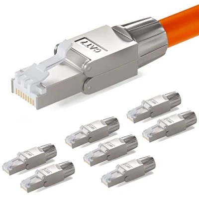 Immagine di hb digital 8x Connettore RJ45 CAT 7 LSA Senza Atrezzi per Cavo di Rete Ethernet con Connessione 6a 6 5e 10 Gbps 600 MHz Installazione LAN DSL Custodia in Metallo