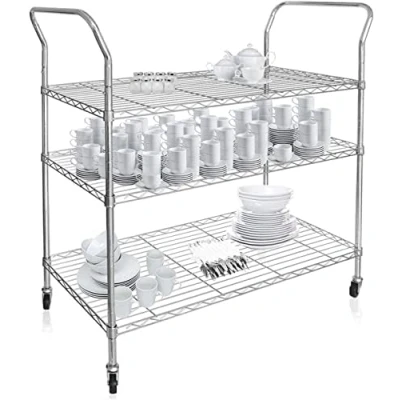 Immagine di casa pura carrello da portata con ruote in metallo cromato, 103 x 45 H cm 3 livelli, cucina, bar, multiuso per bagno e ufficio