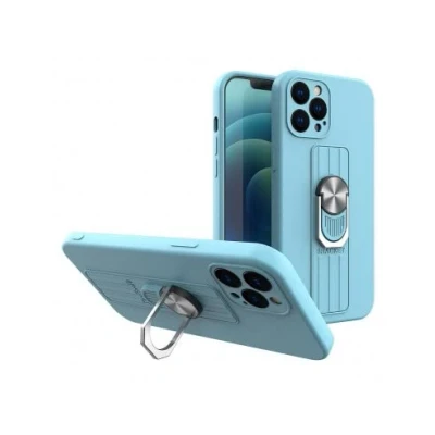 Immagine di Custodia in silicone Ring Case con presa per le dita e supporto iPhone 12 mini azzurro