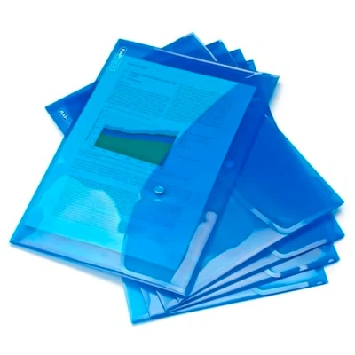 Immagine di Rapesco 0687 Buste Portadocumenti con Bottone, A4+, Blu Trasparente, Confezione da 5