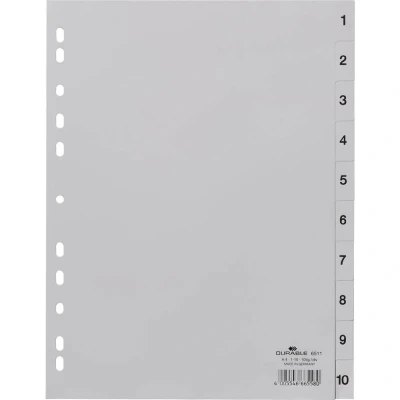 Immagine di Durable 6511 Divisore DIN A4 1 10 Polipropilene Grigio schede linguette in rilievo 651110