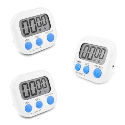 Immagine di Fousenuk 3 Pezzi Timer da Cucina Digitale Bianco, Cronometro Conto Alla Rovescia con Supporto Magnetico Buco, Allarme Forte Grande Display LCD per Cottura al Forno Studio Allenamento Fisico