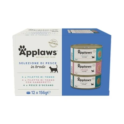 Immagine di Applaws 100% Natural Wet Cat Food, Multipack Fish Selection in Broth (Pack of 12 x 156g Tins)