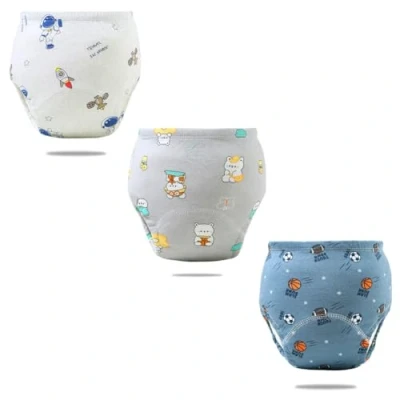 Immagine di FedMois Confezione da 3 Mutandine di Apprendimento Bimbi Bambini Cotone Assorbente Impermeabile, Astronauta, Orso e Basket, 4 Anni