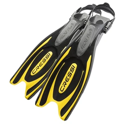 Immagine di Cressi Frog Plus, Pinne per Immersione con Cinturino Regolabile Unisex Adulto, Nero/Bianco, M/L 41/44 EU