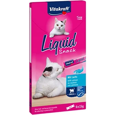 Immagine di Vitakraft Liquid Snack liquido per Gatto, Salmone e Omega, 6 x 15g