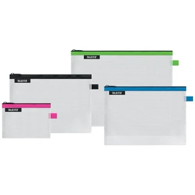 Immagine di Leitz Wow Set di 4 Busta da Viaggio, Resistente all&#039;Acqua, Trasparente, Adatte per Organizzare Piccoli Oggetti, Formato: S (A6), M (A5), L (A4) e Cosmetici, Colori Assortiti