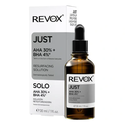 Immagine di REVOX B77 Just AHA 30% + BHA 4%, 30 ml, Peeling Chimico per il Viso, Siero Esfoliante, Rimuove Cellule Morte, Deterge Pori, Migliora Consistenza e Uniforma Tono Pelle, Carnagione Liscia Luminosa