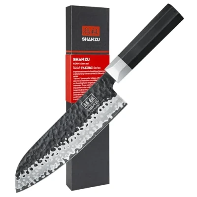 Immagine di SHAN ZU Coltelli da Cucina a 7 Strati Giapponese Coltello Chef in Acciaio ad Alto Tenore di Carbonio 9Cr18MoV 19cm Santoku Professionali Multiuso con Manico Fibra Vetro G10