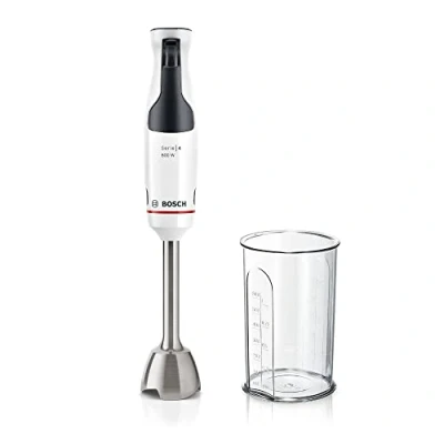 Immagine di Bosch ErgoMaster Serie 4, Frullatore a Immersione, Motore da 600 Watt, Regolazione Dinamica della Velocità, Sistema QuattroBlade, Accessori Inclusi, Bianco, MSM4W210