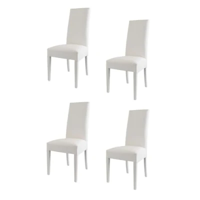 Immagine di t m c s Tommychairs Set 4 sedie imbottite modello Luisa per cucina e sala da pranzo, robusta struttura in legno di faggio bianco, seduta schienale rivestiti pelle artificiale bianco