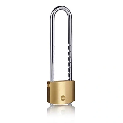 Immagine di Yale Lucchetto Standard in Ottone YY110B/50/155/1, 50 mm, Staffa Regolabile, Acciaio Temprato, Doppia Chiusura, Fornito con 3 Chiavi