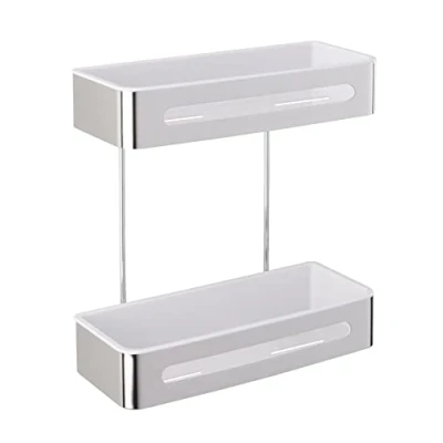 Immagine di WENKO Portaoggetti da parete a 2 piani in Acciaio inox Premium Plus, inossidabile, 31 x 15 cm, Lucido