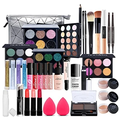 Immagine di FantasyDay Set di Trucchi per Occhi, Viso e Labbra con Rossetti, Lucidalabbra, Correttore, Polvere Pressata, Palette Ombretti, Mascara 33 Pezzi