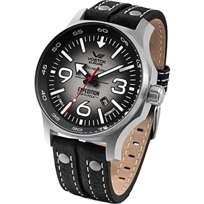 Immagine di Vostok Europe YN55 Expedition Nordpol 1 Orologio da uomo; con rivetti multipli, cinturino in pelle, data automatica, Grigio/Nero, cinturino, Cinghia