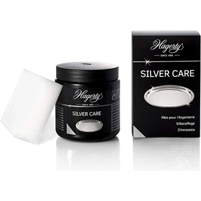 Immagine di Hagerty Silver Care, pasta argentata, 185 g, lucidante efficiente per la pulizia e cura di argento metallo argentato, detergente argenteria piatti in argento, vassoi I con spugna