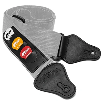 Immagine di TIGER STP4 GY Tracolla per chitarra con supporti plettro Grigio
