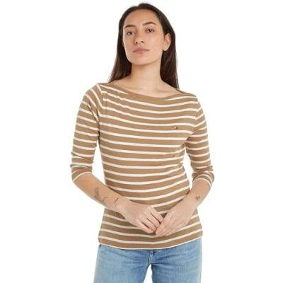 Immagine di Tommy Hilfiger New Cody Slim Boat Nk 3/4Slv, Maglietta L/S Donna, Kaki (Breton Stp/C Khaki/Ecru), XS