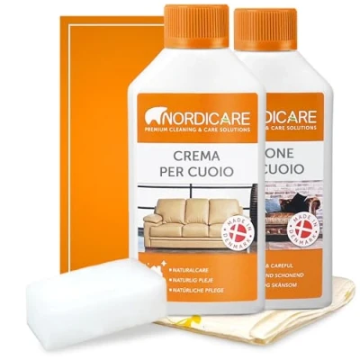 Immagine di Nordicare Set per la cura della pelle [250ml] auto, divano e mobili I Detergente pelle, pulizia del