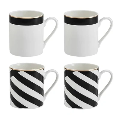 Immagine di Mikasa Luxe Deco Set di 4, tazze in porcellana con stampa geometrica per tè e caffè, 380ml Confezione regalo lavabile lavastoviglie