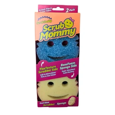 Immagine di Scrub Daddy Mommy, Spugna Abrasiva Cucina su Due Lati, Alternativa Prodotti ai Panni Non Graffiati, Faccina Sorridente per Lavello, Bagno e Doccia, FlexTexture, Blu 2 Pz