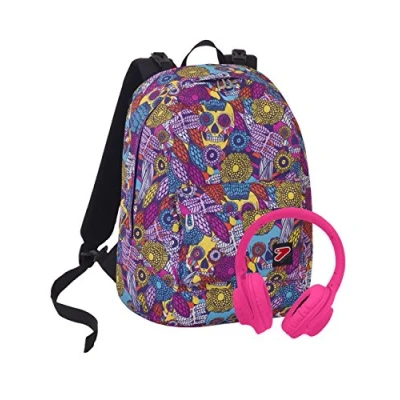 Immagine di Seven Zaino The Double, Skull, Rosa, Cuffie wireless, 2 zaini in 1 Reversibile