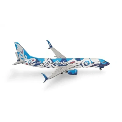 Immagine di herpa modello aereo Boeing 737 800 &quot;Xáat Kwáani (Lachsmenschen) Alaska Airlines, miniatura in scala 1:500, pezzo da collezione, senza supporto, metallo