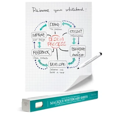 Immagine di EASYCLING Magique Pellicola autoadesiva per lavagna bianca, con 25 fogli e 1 pennarello incluso, lavabile riscrivibile, adatta tutte le superfici lisce, 60 cm x 80 (Gridded)