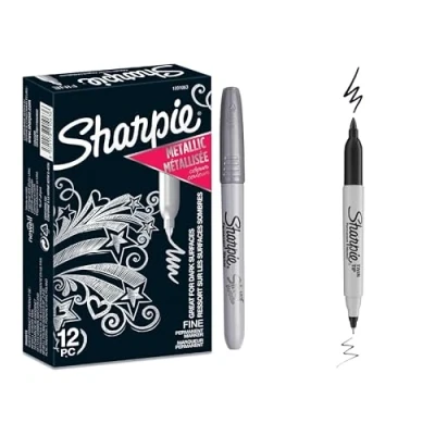 Immagine di Sharpie Pennarelli indelebili metallizzati argento punta fine 12 pezzi + 1 doppia nera