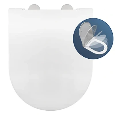 Immagine di SEDILE WC COMPATIBILE SOFT CLOSE ALTA QUALITÀ E ANTIBATTERICO CERNIERA AMMORTIZZATA ESTRAIBILE REGOLABILE INSTALLAZIONE FACILE SGANCIO RAPIDO COPRIWATER FORMA D U 44 x 36 5 cm