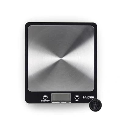 Immagine di Salter 1241A BKDR bilancia da cucina dal design sottile, digitale di precisione, display LCD, Funzione Aggiungi &amp; pesa, Garanzia 15 anni, Acciaio Inox