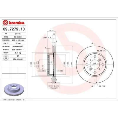 Immagine di BREMBO 09.7279.10 Disco freno 235 20 4 ventilazione interna SUZUKI: SWIFT 2