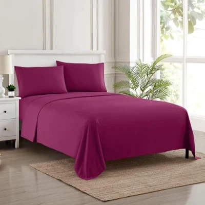 Immagine di Sweet Home Collection Lussuoso set di biancheria da letto con lenzuolo piatto, angoli, 2 federe, in microfibra, color bacca, per matrimoniale