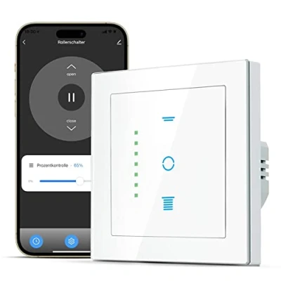 Immagine di CURRYSMARTER Interruttore Wi Fi per tapparelle, [6 gen] veneziane con LED controllabile, controllo tapparelle compatibile Echo Alexa/Google, 80x80 mm