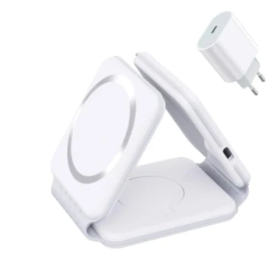 Immagine di Stazione di ricarica 3 in 1 Caricatore da viaggio wireless pieghevole Samaray 15 W Adattatore USB C 20 incluso!