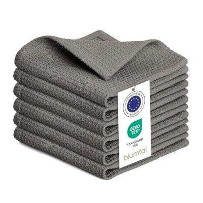 Immagine di Blumtal Strofinacci Cucina Cotone 30x30cm in Set da 6 Stracci 100% canovacci Lavabili a 60C Asciugamani con Design Waffle asciugapiatti Grigio