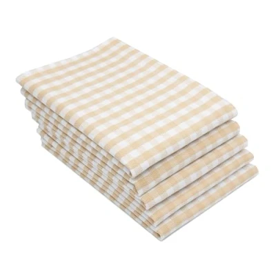 Immagine di ZOLLNER Set di 5 strofinacci in cotone 50x70 cm canovacci assorbenti a quadretti beige e bianchi lavabili 60C qualità gastronomica certificato OEKO TEX (R)