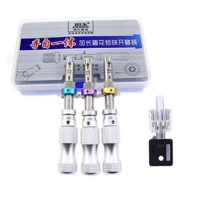 Immagine di Loboo Idea Set di grimaldelli tubolari in rame a 3 pezzi e lucchetto tubolare trasparente 7 pin per fabbri principianti professionisti