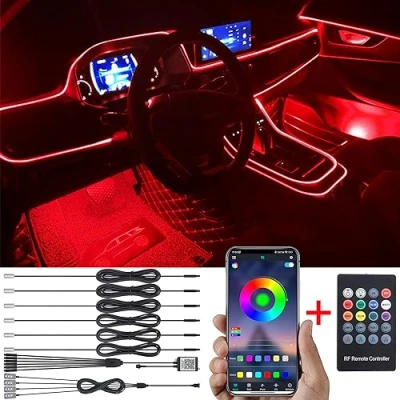 Immagine di TABEN Kit luci Atmosfera per Auto Sincronizzazione Musicale Multicolore 16 Milioni Colori 8 Metri Illuminazione Ambientale vano Piedi USB in Fibra Ottica, Telecomando RF e Controllo App Bluetooth