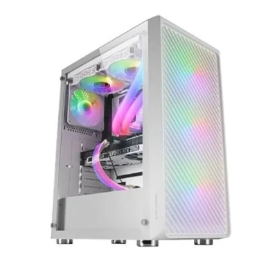 Immagine di Mars Gaming MC F, Semitower ATX, Finestra Vetro Temperato, Parte Frontale Metal Mesh, 4 Ventole ARGB 120 mm, Bianco