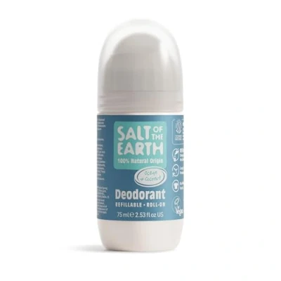 Immagine di Salt Of the Earth Natural Deodorant Roll On by Ocean &amp; Coconut Refillable, Vegan, Long Lasting Protection, Leaping Bunny Approved, Made in UK 75ml