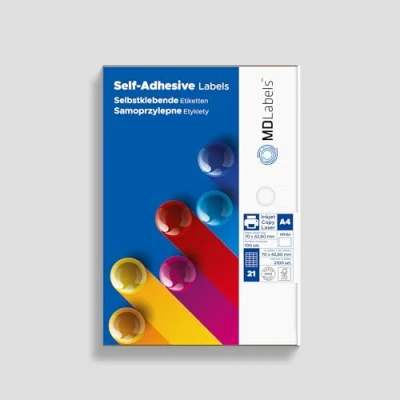 Immagine di MDlabels Adesivi per indirizzi 70 x 42,6 su A4, 100 fogli, carta opaca, stampabili, autoadesivi, colore: bianco