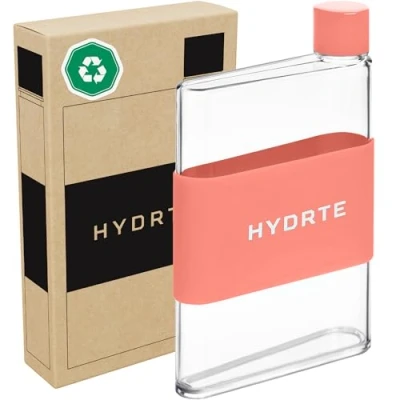 Immagine di Hydrte Borraccia piatta, a tenuta stagna, in plastica priva di BPA, perfetta per la borsa, si adatta qualsiasi borsa (350 ml, pesca estiva)