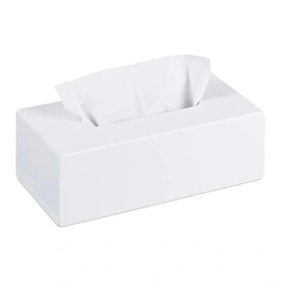 Immagine di Relaxdays Porta Fazzoletti in Legno di bambù, Scatola per Salviette Carta, Box Rettangolare, Bianco, 9 x 27,5 15,5 cm