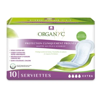 Immagine di Organyc Asciugamani Extra per perdite urinarie, in cotone certificato, non contengono profumi né plastica materiali chimici 1 confezione da 10 asciugamani, Flux