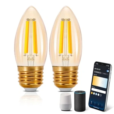 Immagine di Aigostar Lampadine WiFi Alexa E27 Smart Lampadina Edison C35 4.5W 470lm Retrò Dimmerabile 2700K 6500K bianco freddo caldo, Compatibile Con Alexa, Google Home, ámbar 2 pezzi