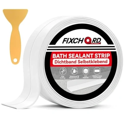 Immagine di FIXCHORD Nastro Sigillante Impermeabile, 1 Rotoli Autoadesivo Nastro, Isolante Impermeabile Bianco, Striscia di Tenuta per Cucina, Bagno, Toilette, Angolo parete 3.2m*38mm