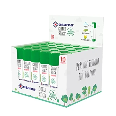 Immagine di Osama Colla Stick Extra Forte, Box da 30 Pezzi, 10 gr Set Colle Ideale per Cancelleria Scuola, Ufficio e Università Scorrevole, Resistente Adatta ai Bambini, con Ingredienti Naturali